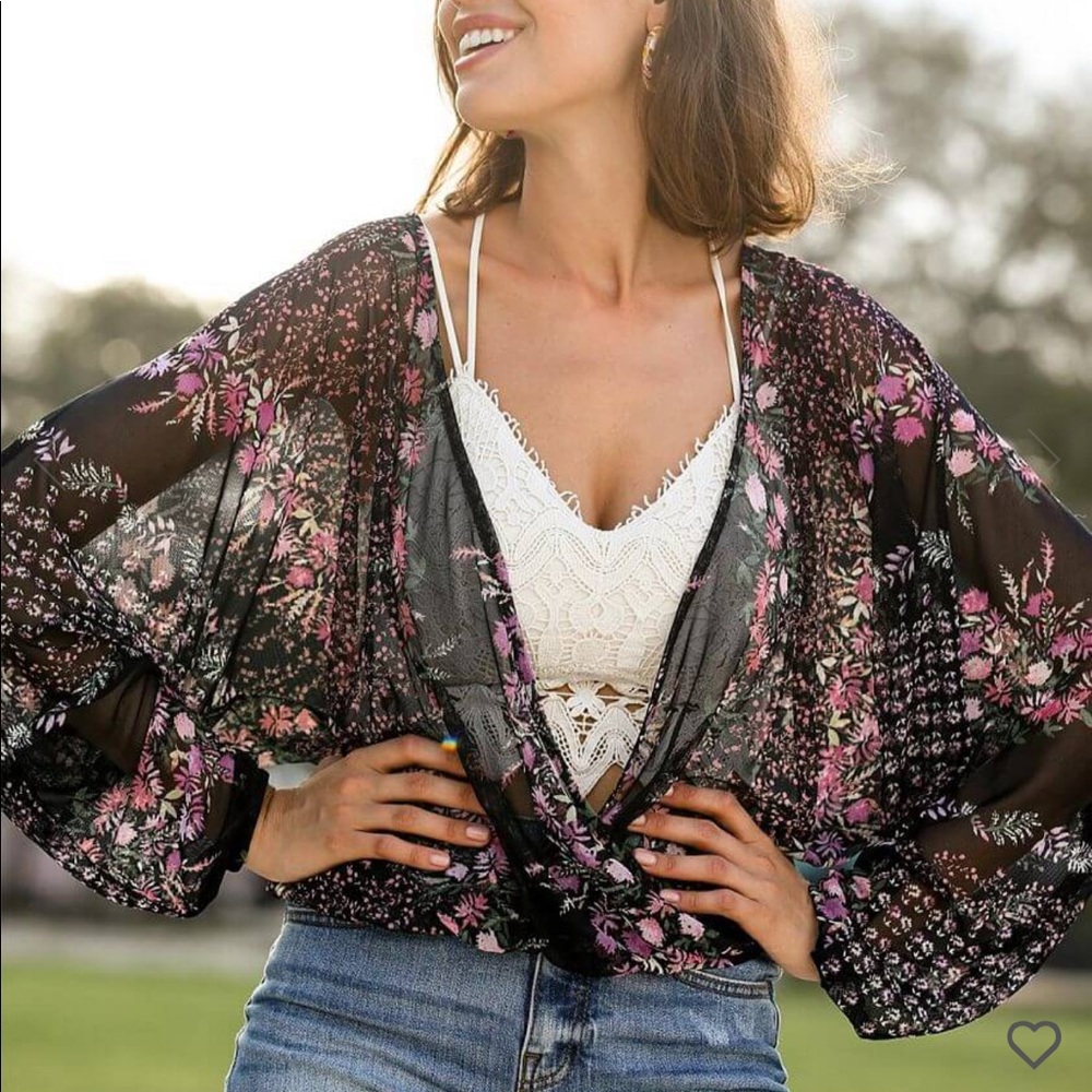 Willow & Root Floral Surplice Top